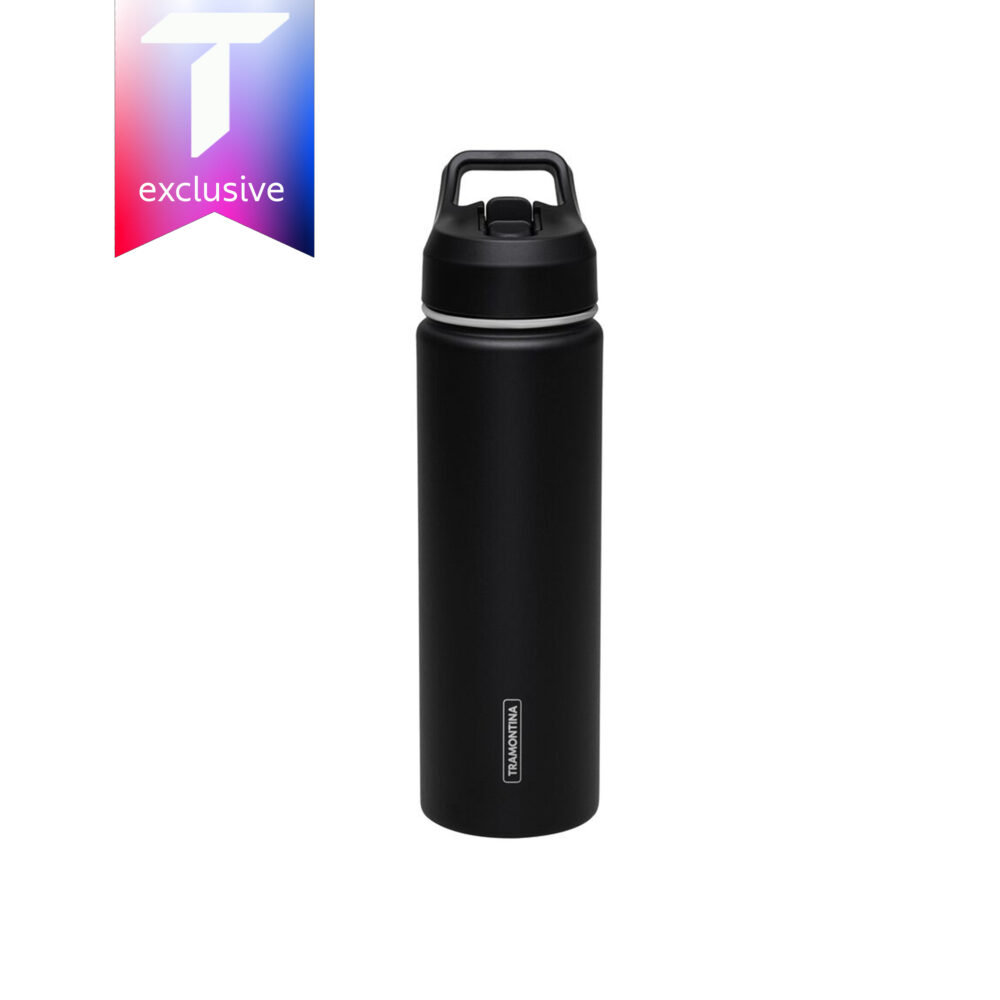 Tramontina Black Lined Steel Thermos with Straw, 650 ml