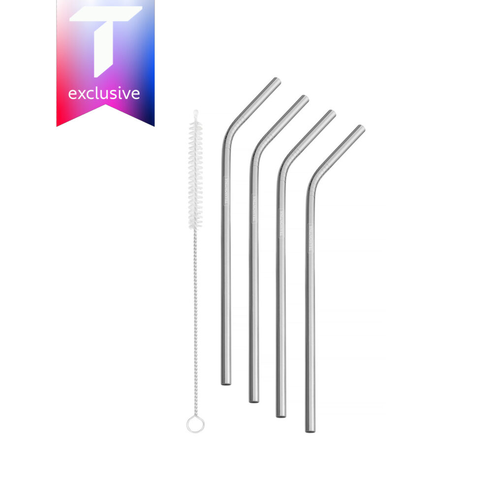 Tramontina stainless steel drinking straw set with cleaning brush, 5 pc set