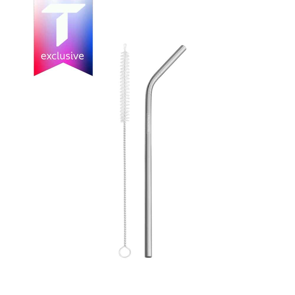 Tramontina stainless steel drinking straw set with cleaning brush, 2 pc set