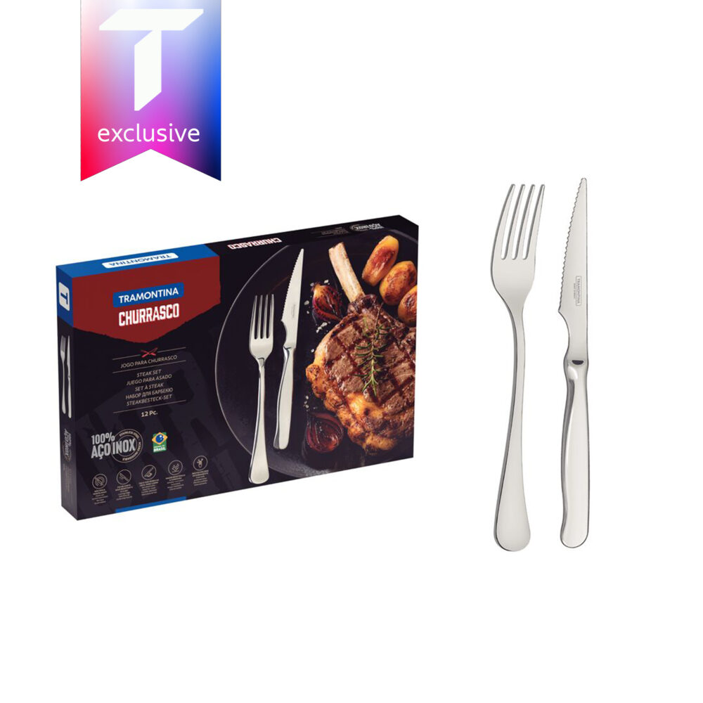 Zurique stainless steel barbecue set with knives with serrated edges and mirror finish, 12 pc set