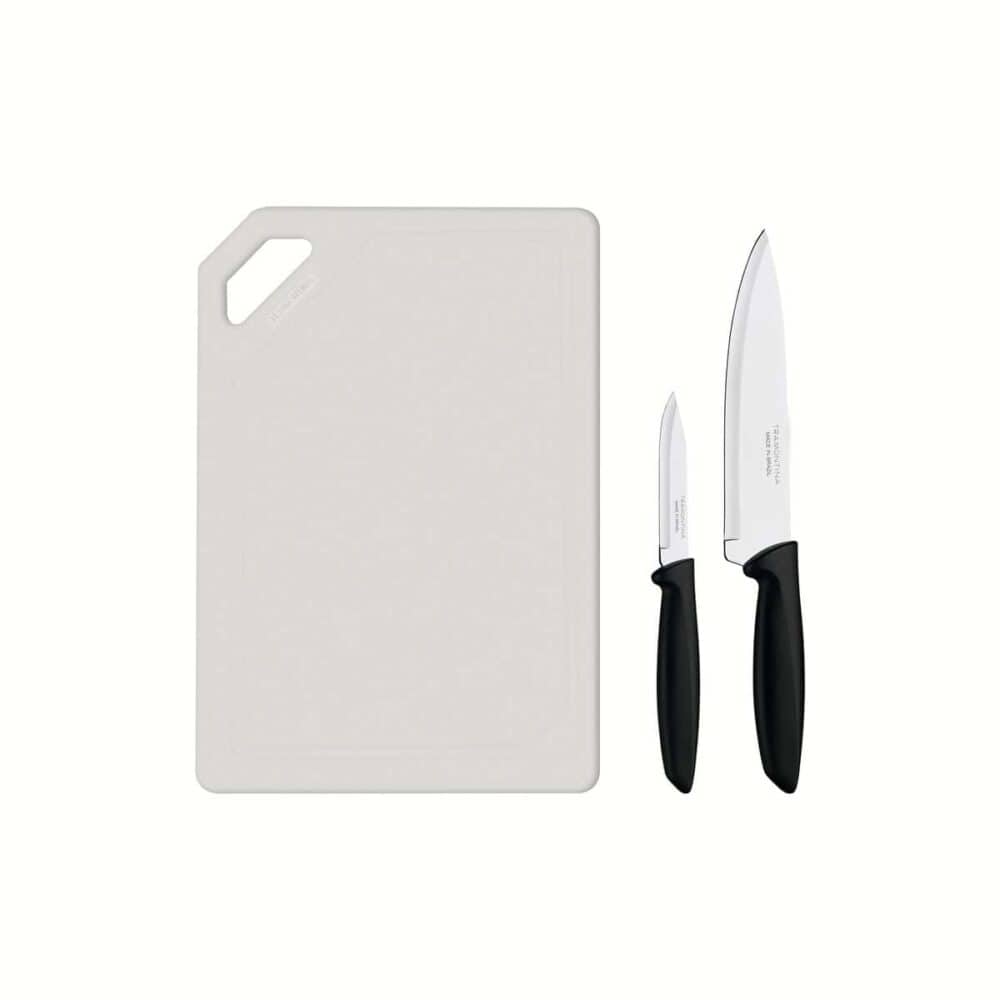 Plenus 3-Piece Meat and Vegetable Set with Stainless Steel Blades, Black Polypropylene Handles and Cutting Board - Image 2