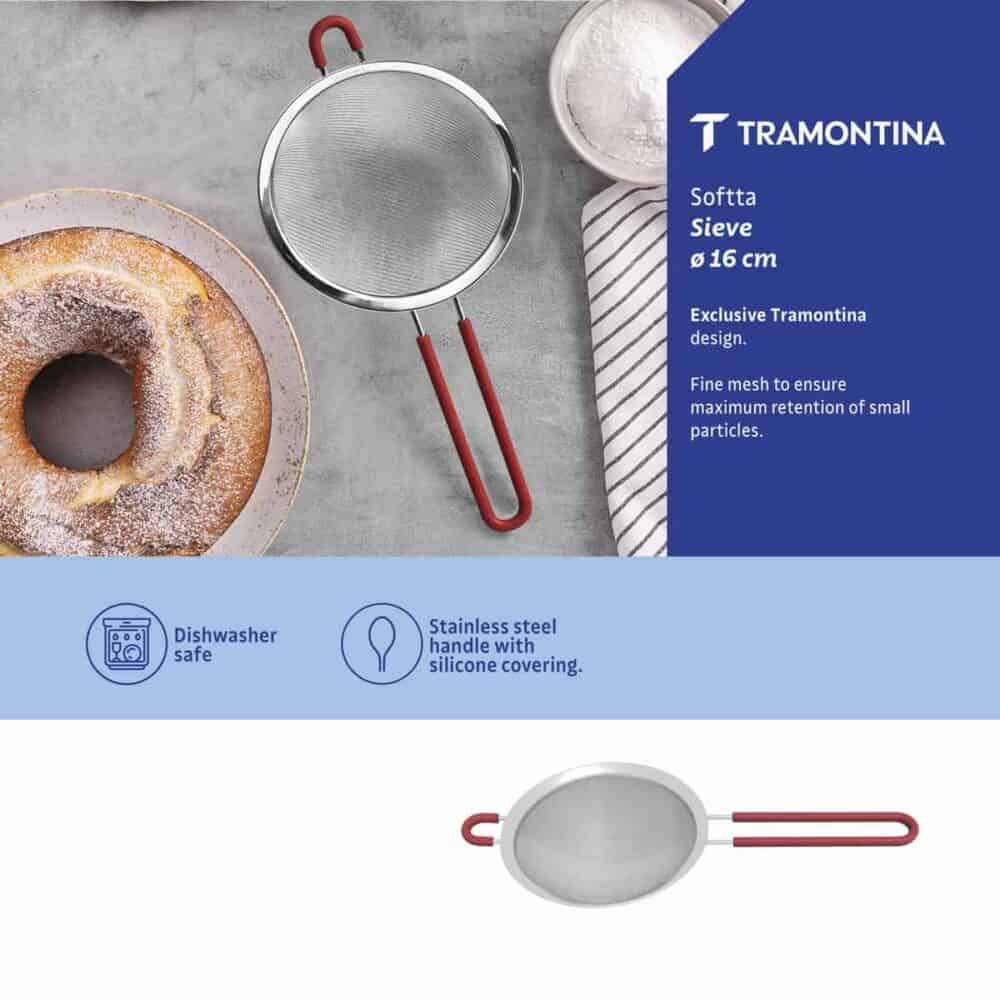 Softta Stainless-Steel Sieve with Red Silicone Handles 16 cm - Image 3