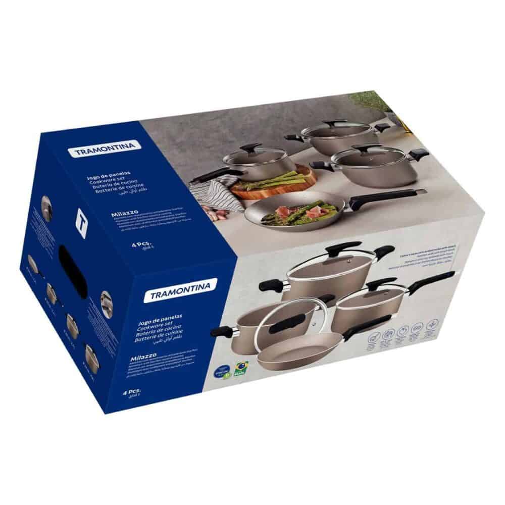 Milazzo 4-Piece Almond Aluminium Cookware Set with Interior and Exterior Starflon Max Nonstick Coating - Image 10