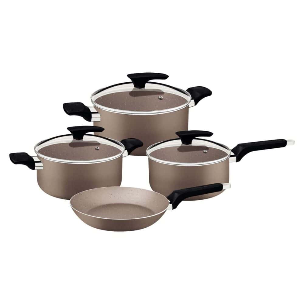 Milazzo 4-Piece Almond Aluminium Cookware Set with Interior and Exterior Starflon Max Nonstick Coating - Image 2