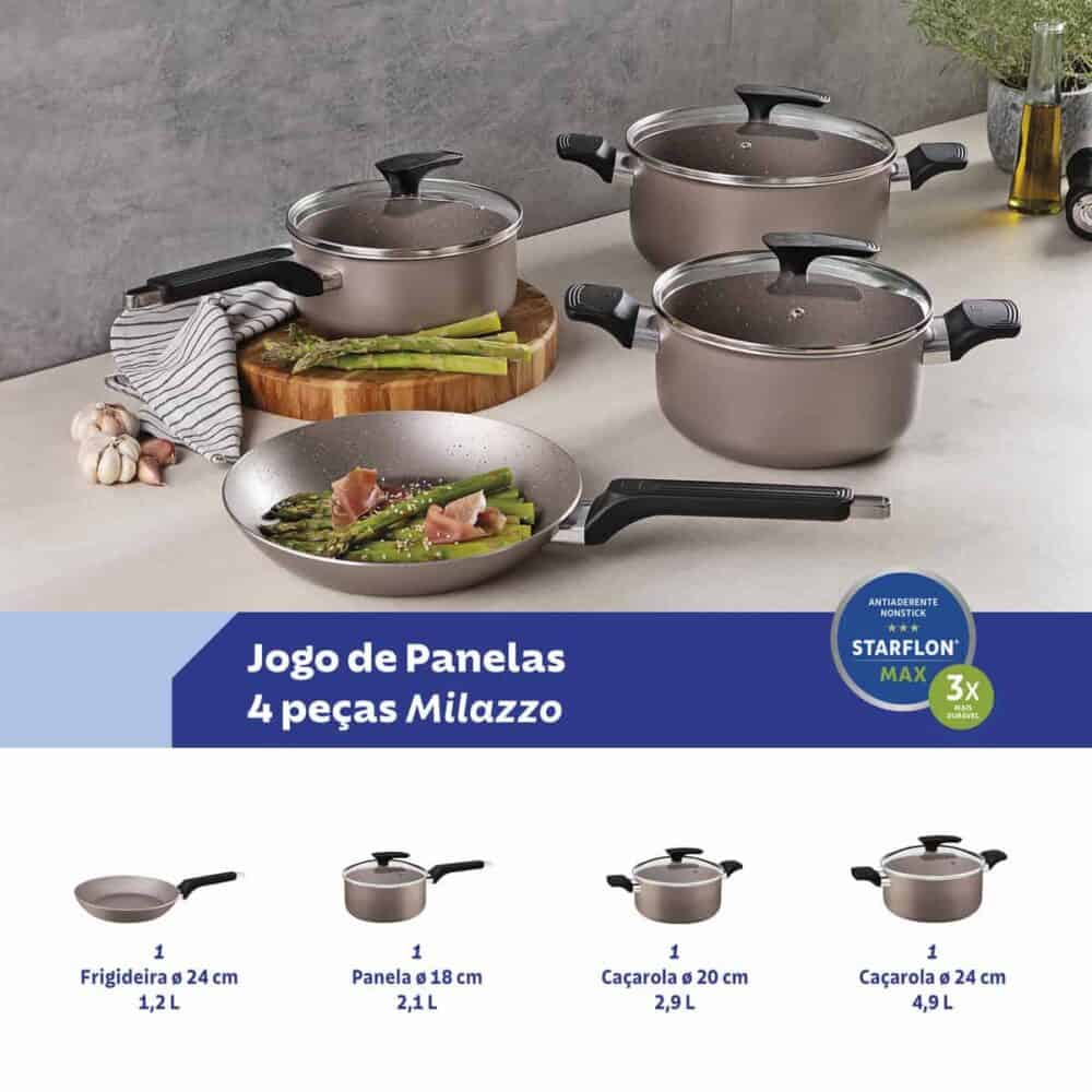 Milazzo 4-Piece Almond Aluminium Cookware Set with Interior and Exterior Starflon Max Nonstick Coating - Image 7