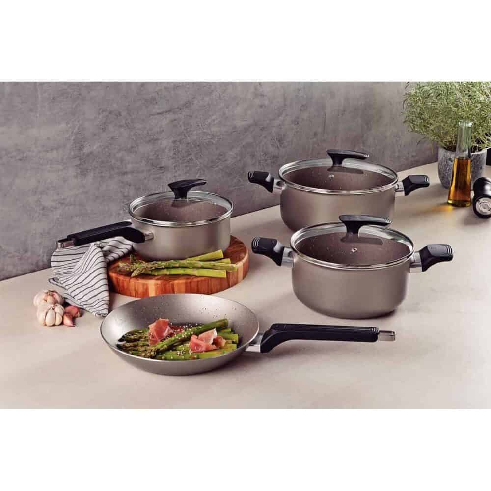Milazzo 4-Piece Almond Aluminium Cookware Set with Interior and Exterior Starflon Max Nonstick Coating - Image 9