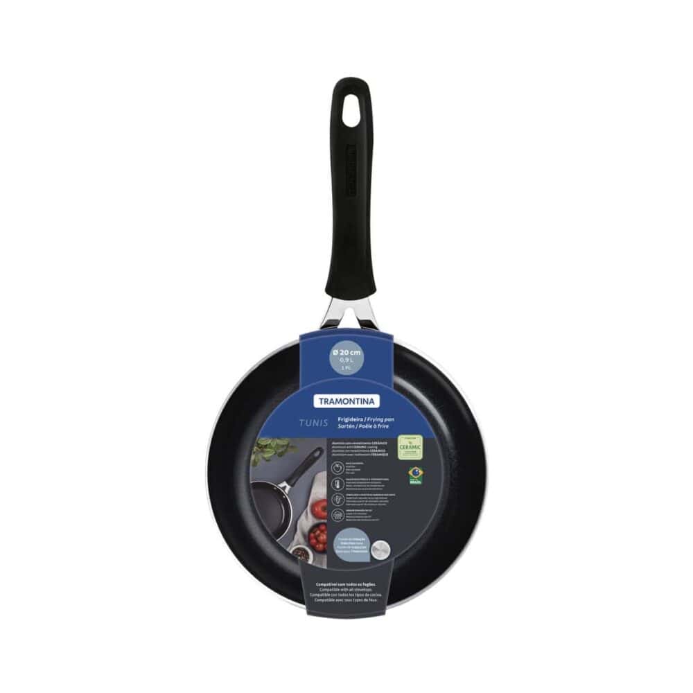 Tramontina Tunis Aluminium Frying Pan with Ceramic Interior Coating and Mediterranean Blue Silicone Exterior, 20 cm, 0.9 L - Image 5