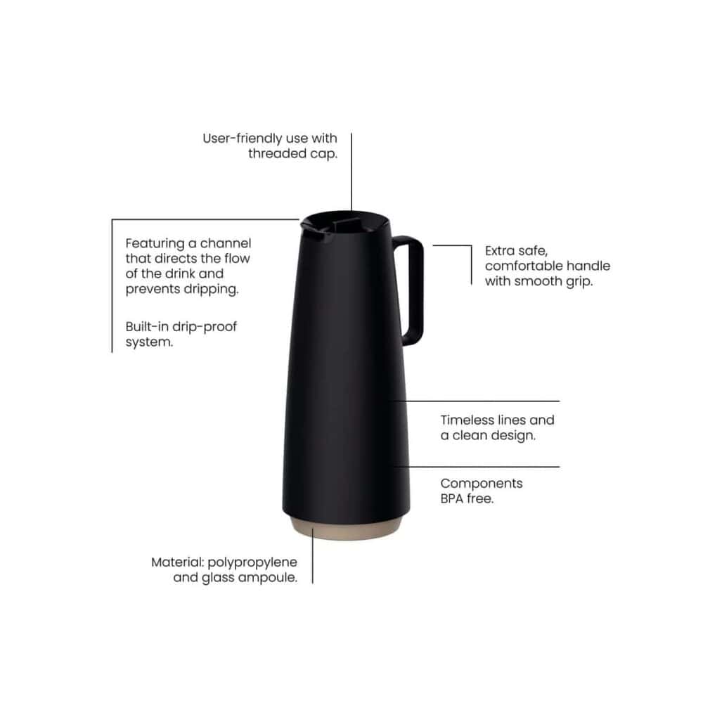 Exata Black Polypropylene Thermal Flask with 1 L Glass Liner - Image 3