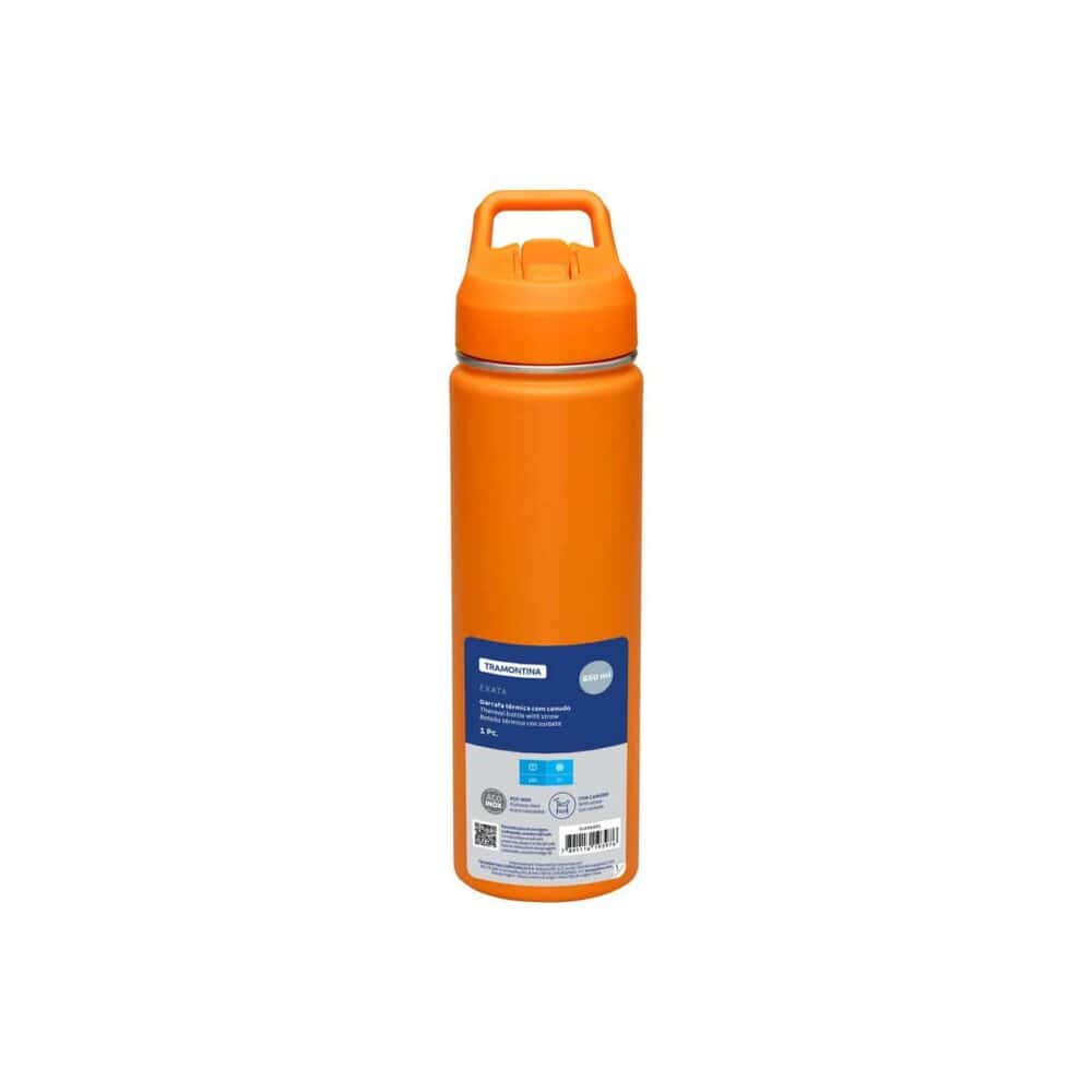 Tramontina Orange Lined Steel Thermos with Straw, 650 ml - Image 18