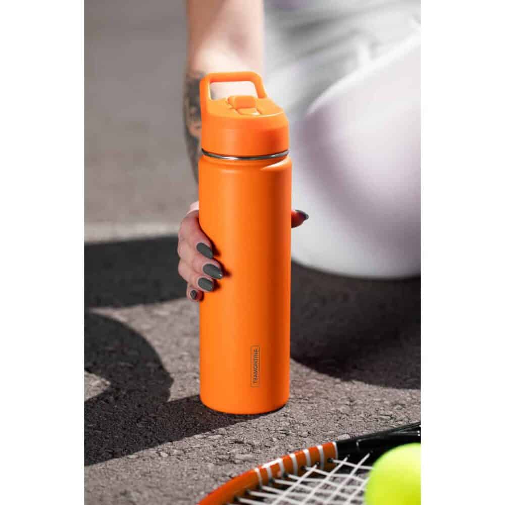 Tramontina Orange Lined Steel Thermos with Straw, 650 ml - Image 11