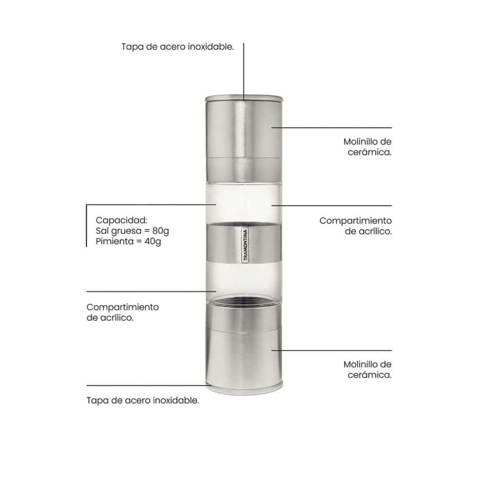 Realce stainless steel and acrylic dual salt and pepper grinder with ceramic mill - Image 2