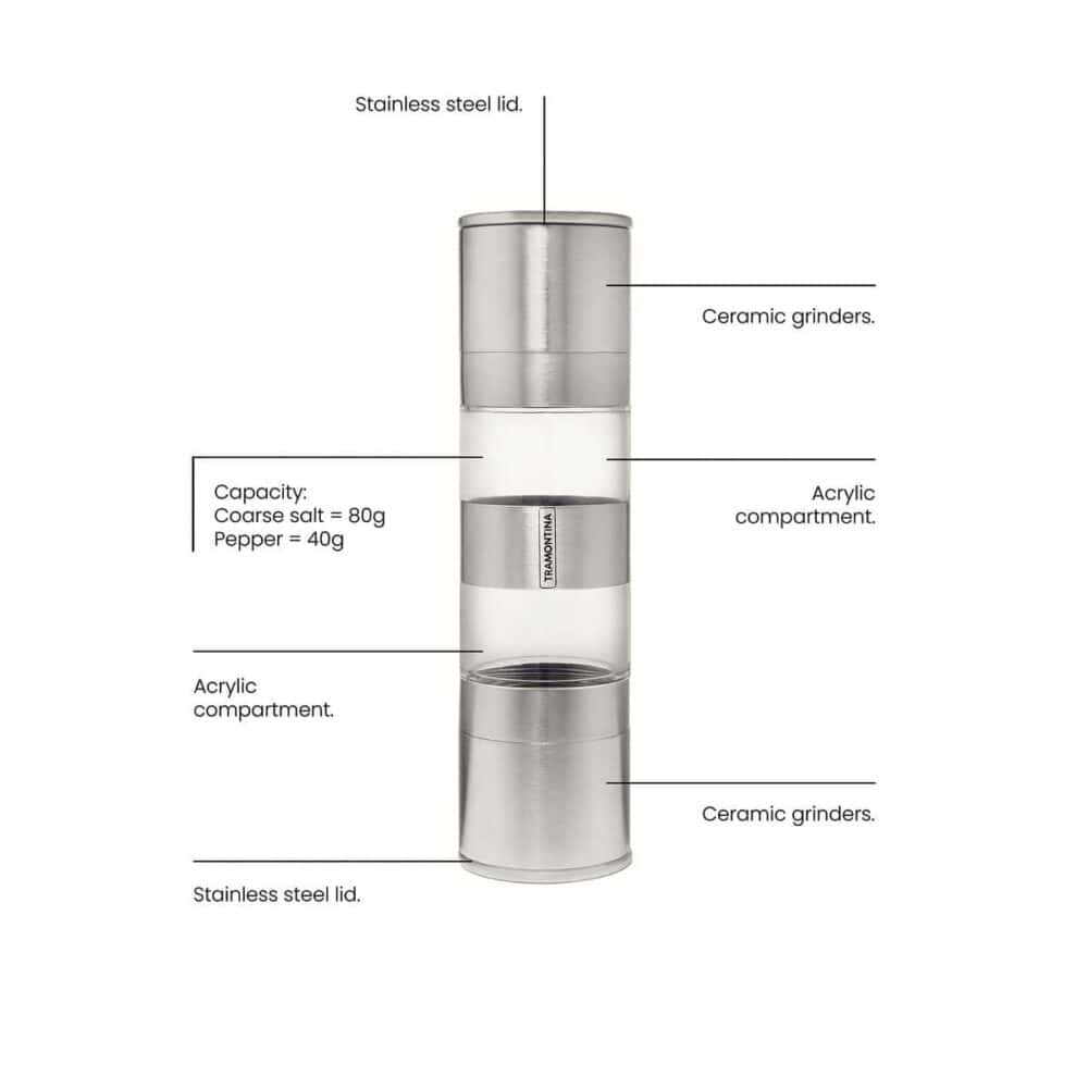 Realce stainless steel and acrylic dual salt and pepper grinder with ceramic mill - Image 3