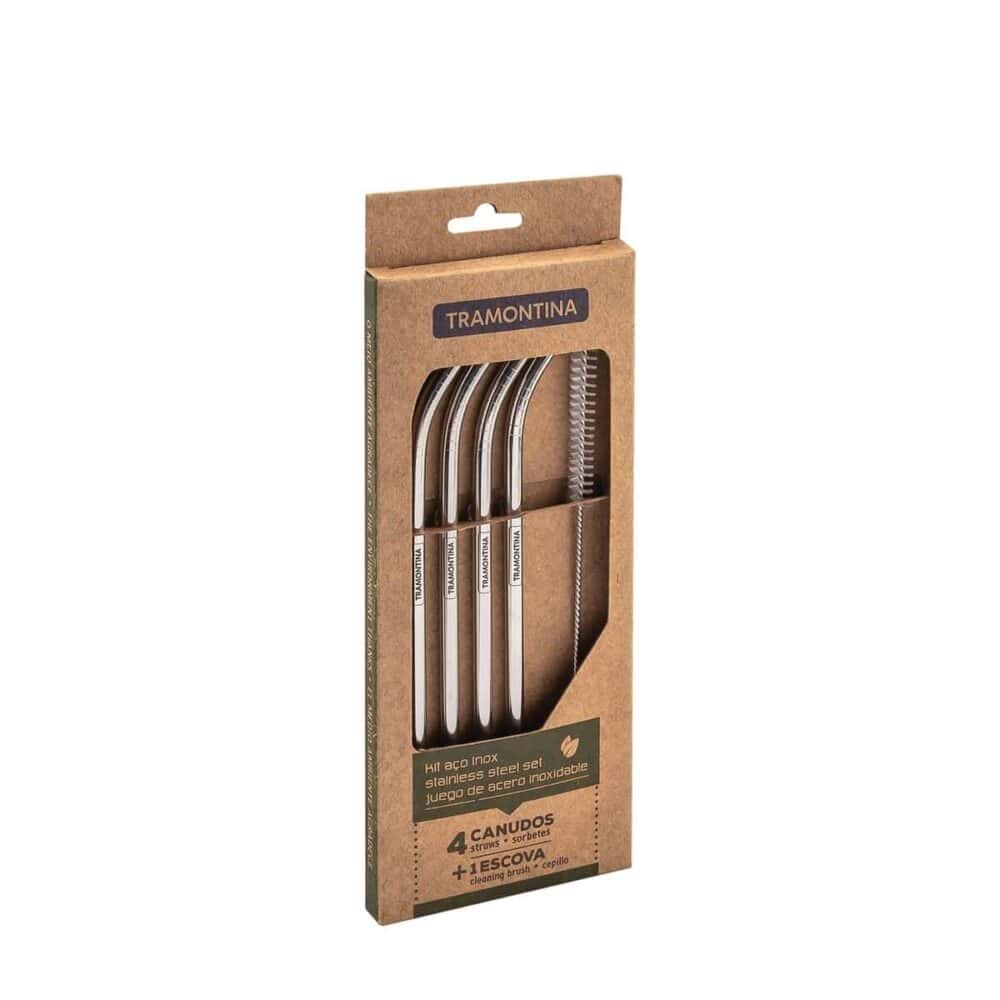 Tramontina stainless steel drinking straw set with cleaning brush, 5 pc set - Image 6