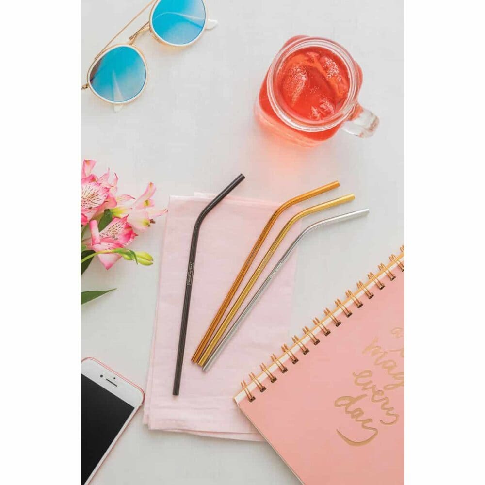 Tramontina stainless steel colorful drinking straw set with cleaning brush, 5 pc set - Image 2
