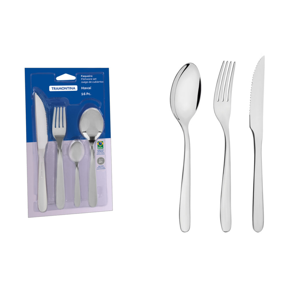 Havaí stainless steel flatware set with steak knives, mirror finish 16 pc set