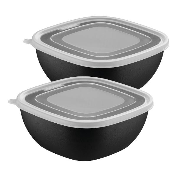 2-Piece Black Polypropylene Containers with Transparent Lid - 2L