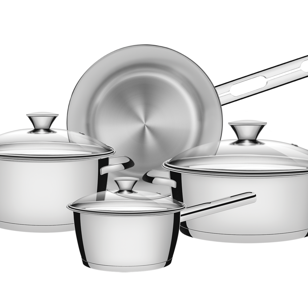 Allegra stainless steel cookware set with tri-ply base, 7pc set