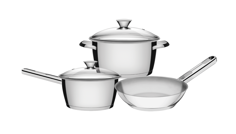 Allegra stainless steel cookware set with tri-ply base, 5pc set
